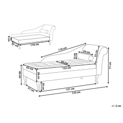 Beliani PESSAC - Chaise longue - Lichtgrijs - Rechterzijde - Fluweel