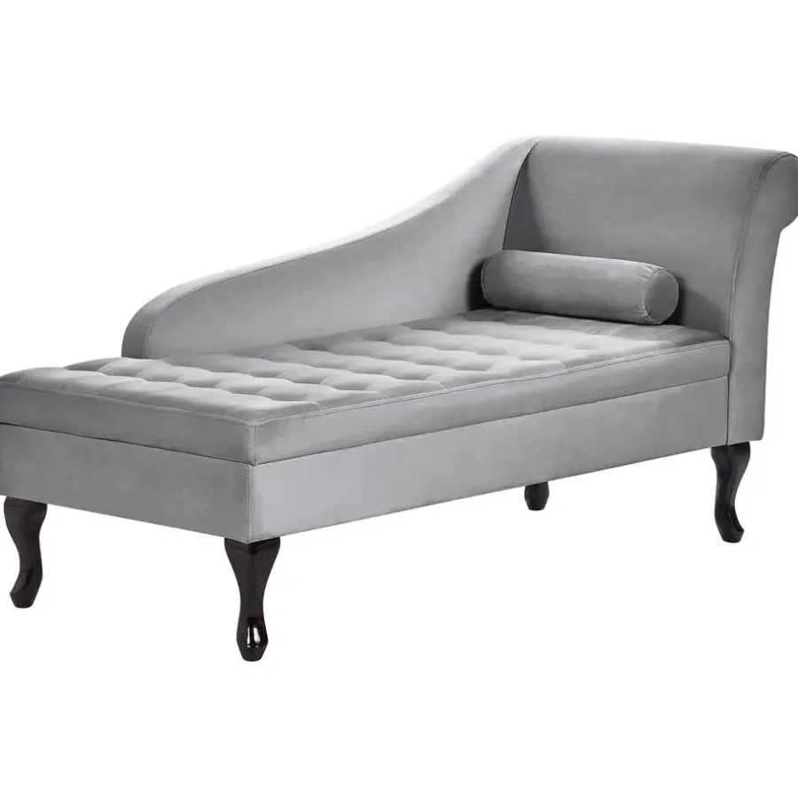 Beliani PESSAC - Chaise longue - Lichtgrijs - Rechterzijde - Fluweel