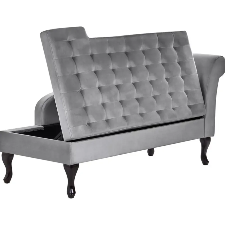 Beliani PESSAC - Chaise longue - Lichtgrijs - Rechterzijde - Fluweel