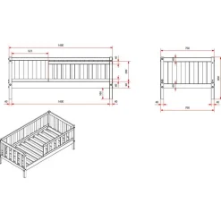 Vipack Peuterbed Petronille 70 x 140cm dennenhout - grijs