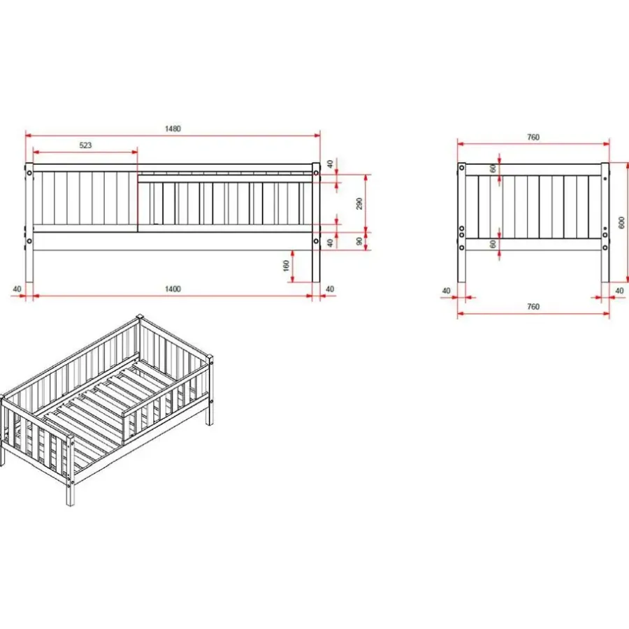 Vipack Peuterbed Petronille 70 x 140cm dennenhout - grijs