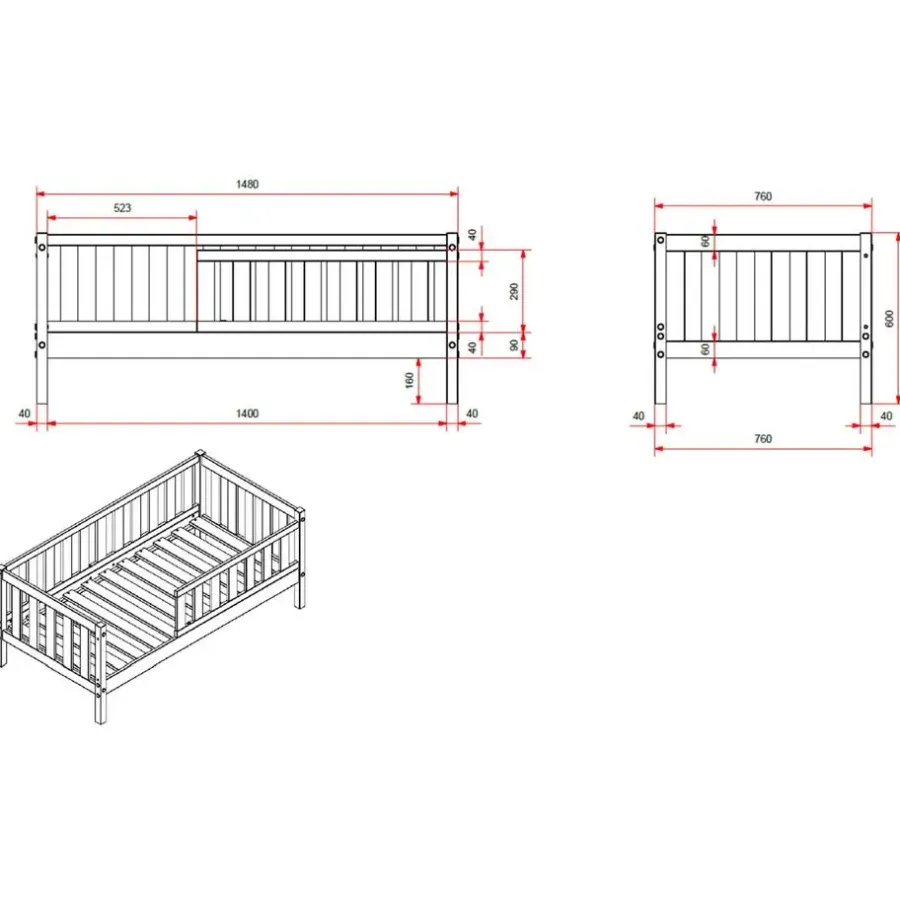 Vipack Peuterbed Petronille 70 x 140cm dennenhout - wit