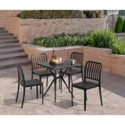 Tuintafels-Beliani PIAVE - Tuintafel - Zwart - 70 x 70 cm - Synthetisch materiaal