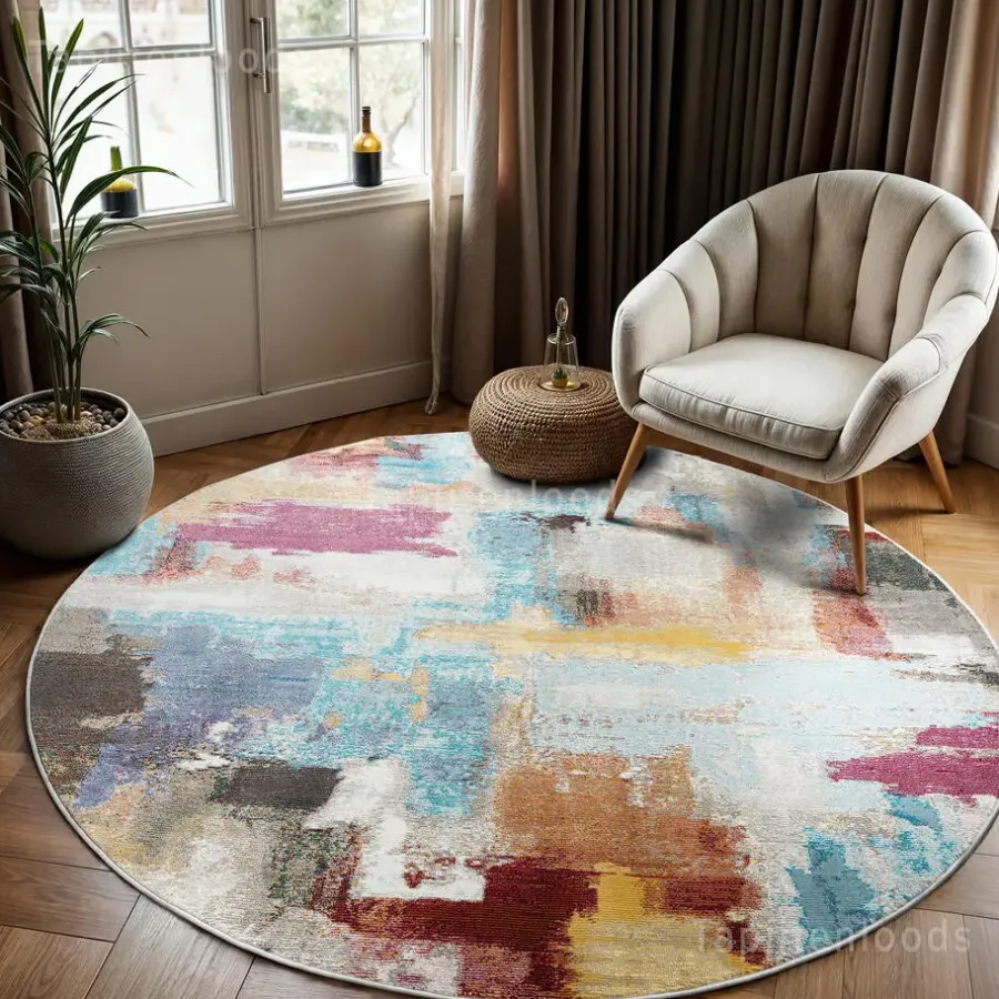 Laagpolige Vloerkleden|Ronde Vloerkleden-Muratap Picasso Artisan Vintage Rond Vloerkleed Multi Laagpolig - 160 CM ROND