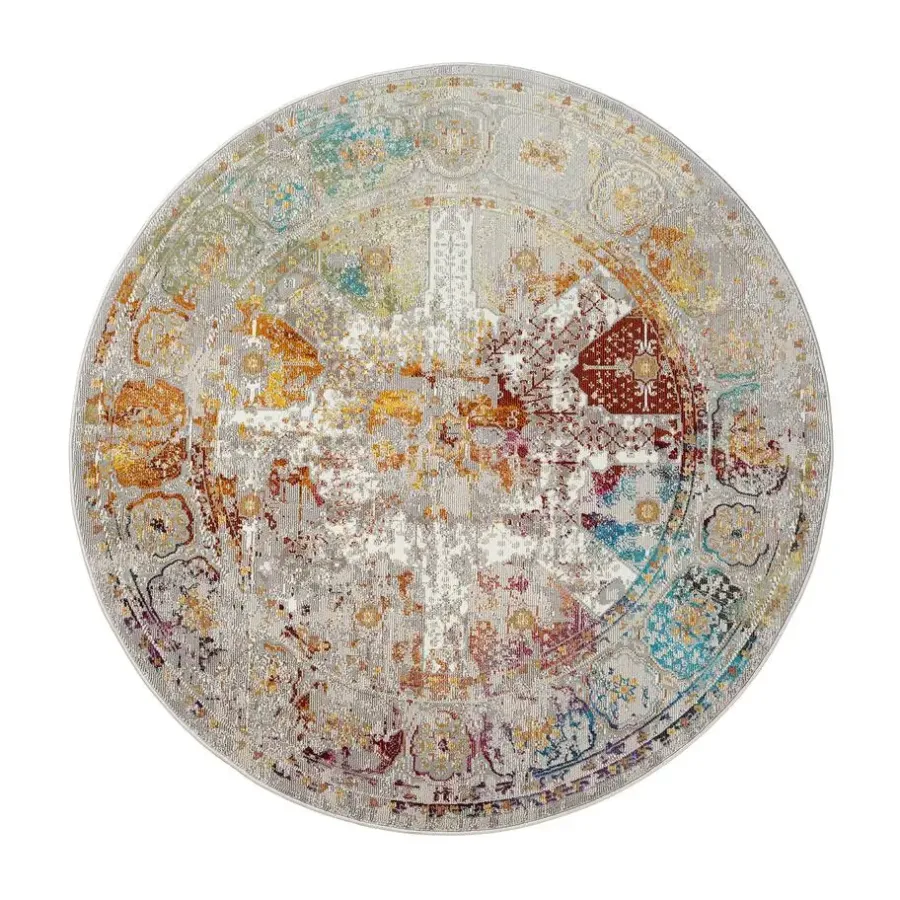 Ronde Vloerkleden-Muratap Picasso Feraghan Vintage Rond Vloerkleed Multi / Beige Laagpolig - 240 CM ROND