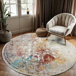 Ronde Vloerkleden-Muratap Picasso Feraghan Vintage Rond Vloerkleed Multi / Beige Laagpolig - 240 CM ROND