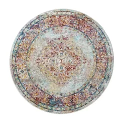 Ronde Vloerkleden-Muratap Picasso Keshan Vintage Rond Vloerkleed Multi / Beige Laagpolig - 160 CM ROND