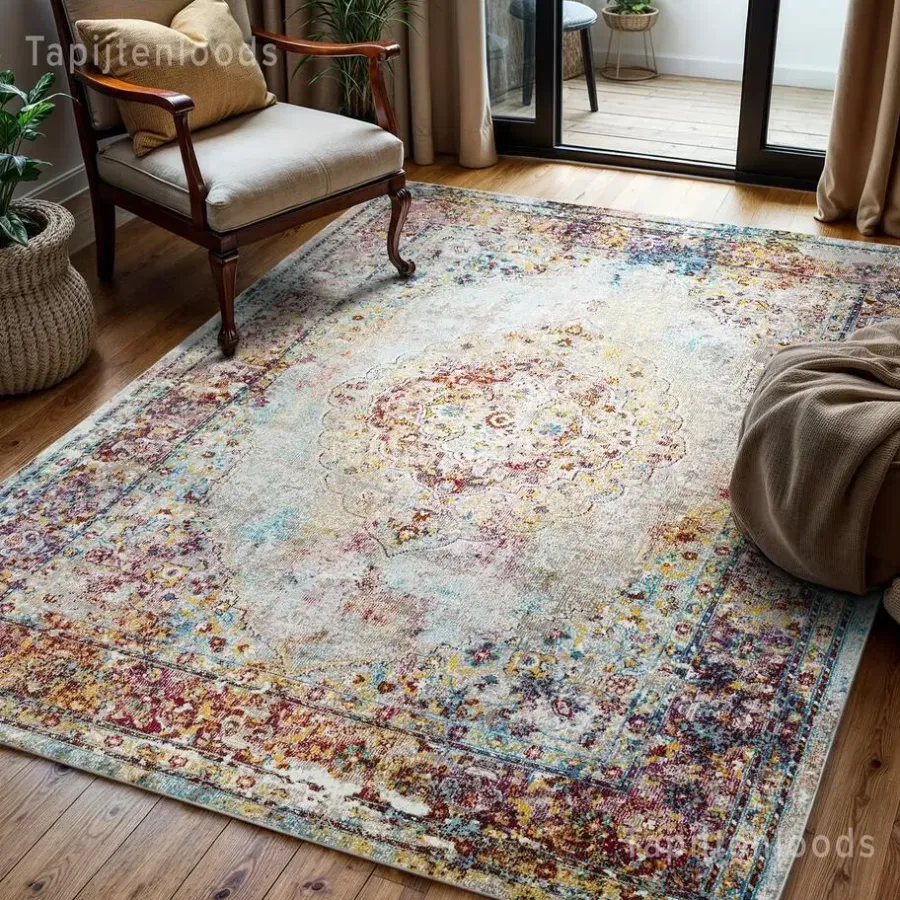 Vloerkleden|Laagpolige Vloerkleden-Muratap Picasso Keshan Vintage Vloerkleed Multi / Beige Laagpolig - 160x230 CM