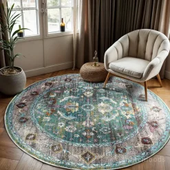 Ronde Vloerkleden-Muratap Picasso Pablo Vintage Rond Vloerkleed Groen / Multi Laagpolig - 160 CM ROND