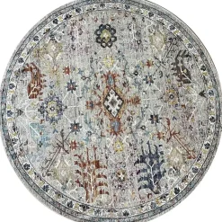 Laagpolige Vloerkleden|Ronde Vloerkleden-Muratap Picasso Sarough Rond Vloerkleed Vintage Woonkamer - Multi / Grijs - 200 CM ROND