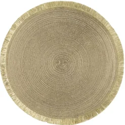 Placemats-Leen Bakker Placemat Zoë met franjes - goudkleur - Ø35 cm