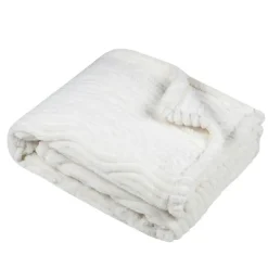 Stof Plaid/bankdeken Columbia - ivoor wit - 180x220 cm - waves motief