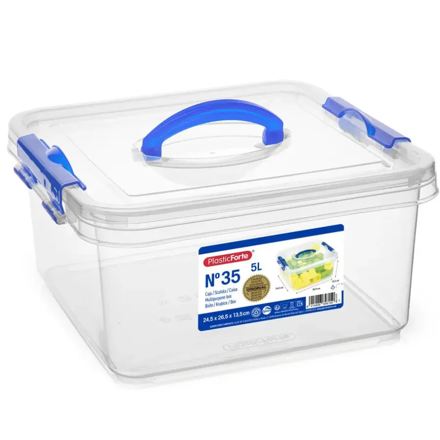 Opbergboxen-PlasticForte Opbergbox met deksel - blauw - 5L - kunststof