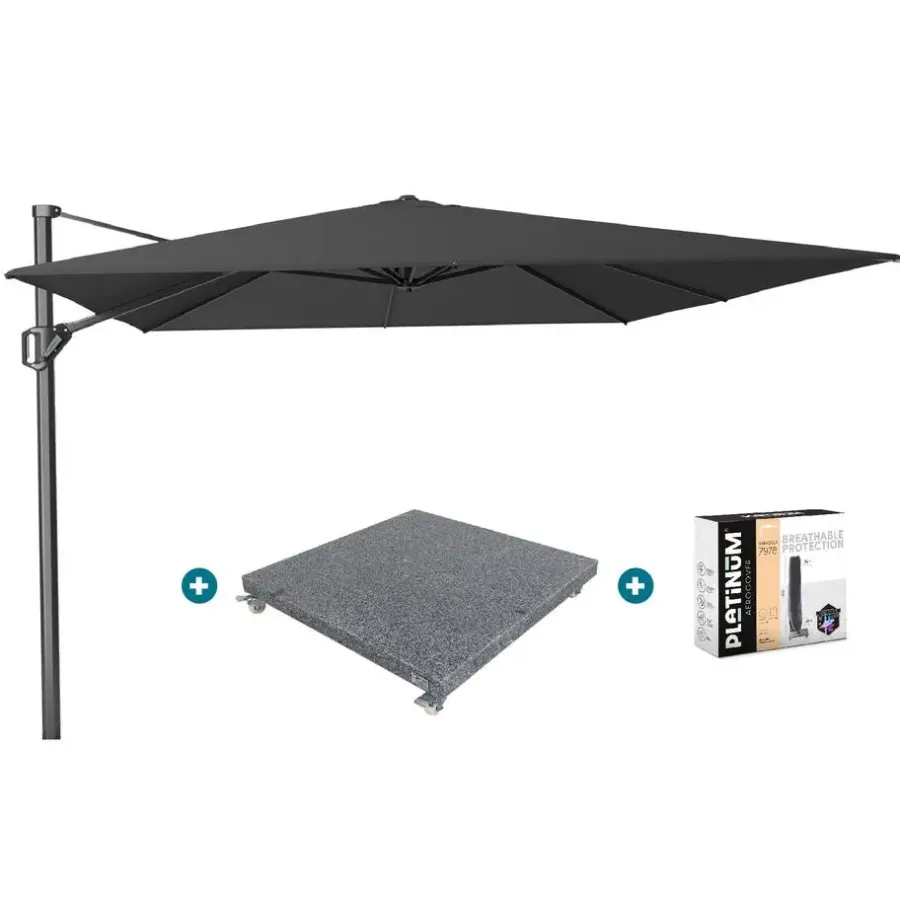 Parasols-Platinum Challenger Premium T1 4x3 m - Faded Black met voet en hoes