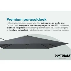 Parasols-Platinum Challenger T2 zweefparasol premium - 3,5x2,6 m. - Champagne teak