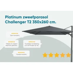 Parasols-Platinum Challenger T2 zweefparasol premium - 3,5x2,6 m. - Champagne teak