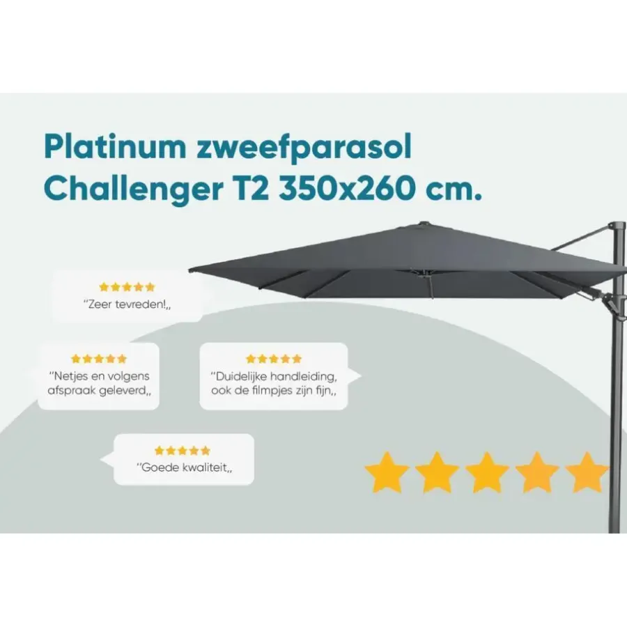 Parasols-Platinum Challenger T2 zweefparasol premium - 3,5x2,6 m. - Champagne teak