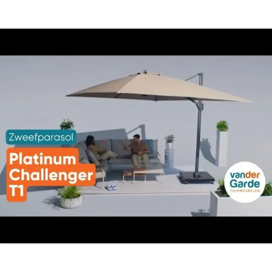 Parasols-Platinum Challenger Zweefparasol T1 Premium 4x3 m. - Champagne - Teak