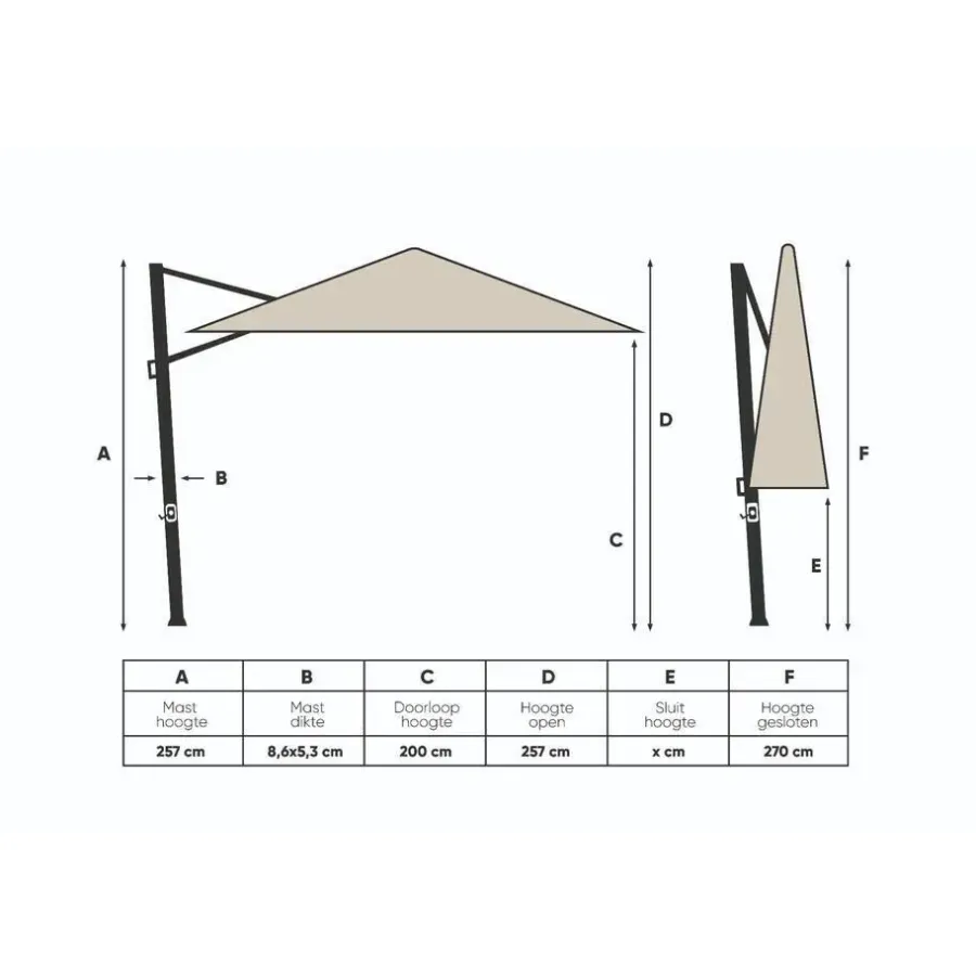Parasols-Platinum Challenger Zweefparasol T1 Premium 4x3 m. - Champagne - Teak