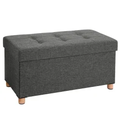 Merkloos Poef - opvouwbaar - met poten - stof - 76 cm - donkergrijs