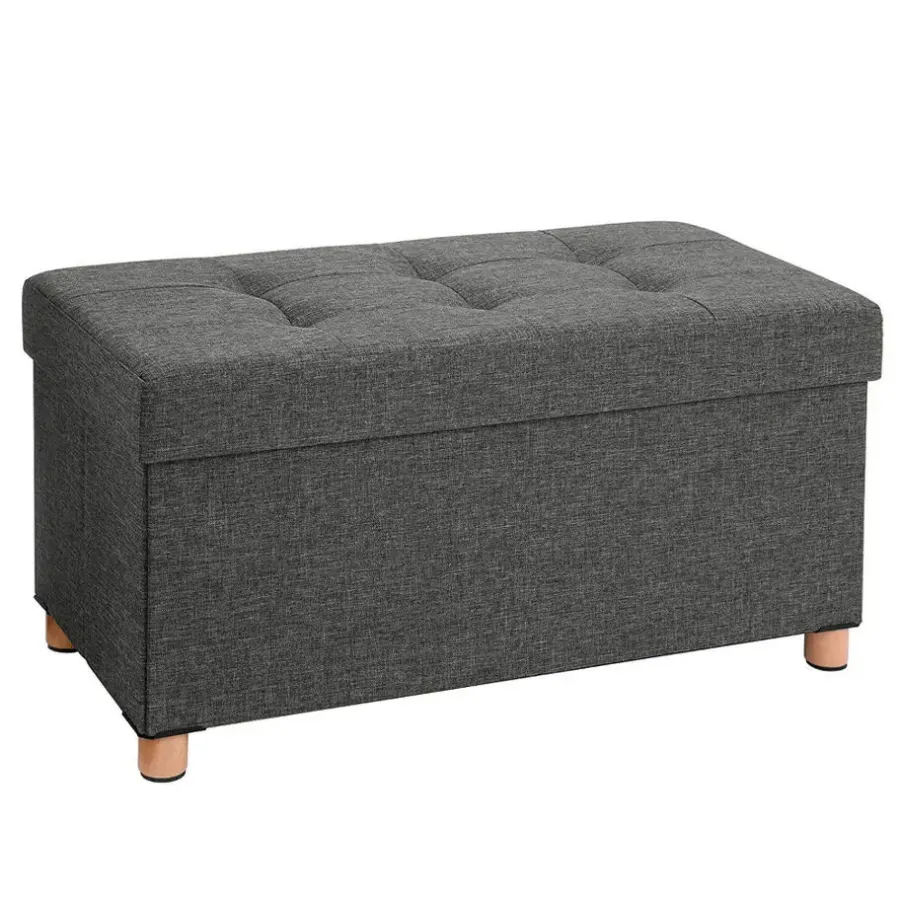 Merkloos Poef - opvouwbaar - met poten - stof - 76 cm - donkergrijs