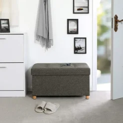 Merkloos Poef - opvouwbaar - met poten - stof - 76 cm - donkergrijs