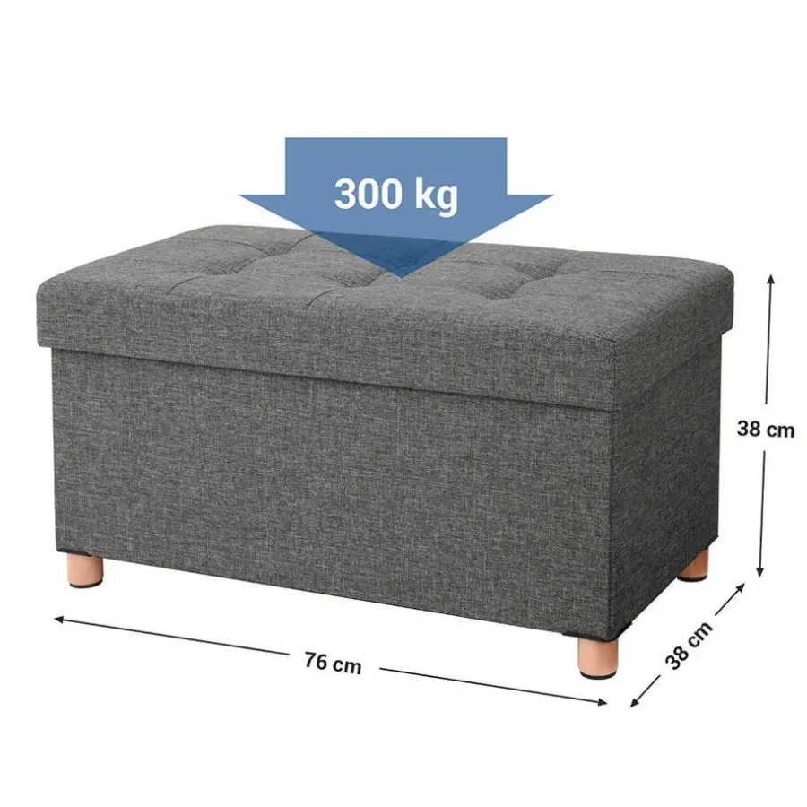 Merkloos Poef - opvouwbaar - met poten - stof - 76 cm - donkergrijs