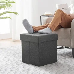 Poefen-Merkloos Poef - opvouwbaar - zonder poten - stof - 38 cm - donkergrijs