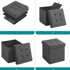 Poefen-Merkloos Poef - opvouwbaar - zonder poten - stof - 38 cm - donkergrijs