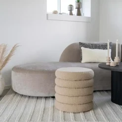 House Nordic Poef Grijs - Ø44x44cm - Ronde Poef - Poef Brooklyn