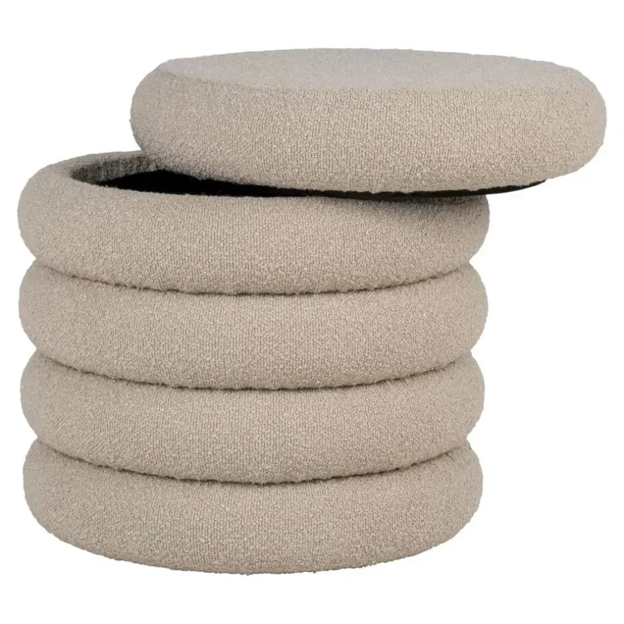 House Nordic Poef Grijs - Ø44x44cm - Ronde Poef - Poef Brooklyn