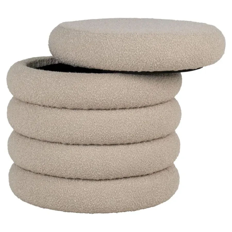 House Nordic Poef Grijs - Ø44x44cm - Ronde Poef - Poef Brooklyn