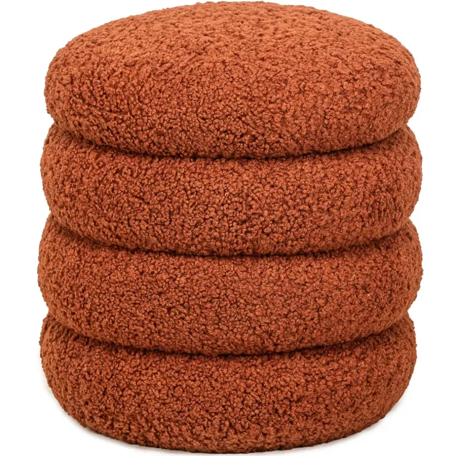 Nordlys Poef met terracotta krullen en houten basis