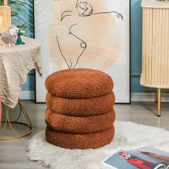 Nordlys Poef met terracotta krullen en houten basis