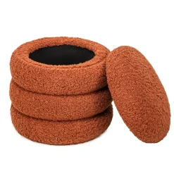 Nordlys Poef met terracotta krullen en houten basis