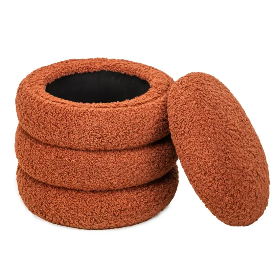 Nordlys Poef met terracotta krullen en houten basis