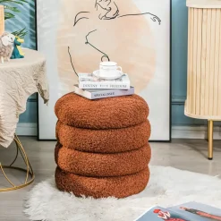 Nordlys Poef met terracotta krullen en houten basis