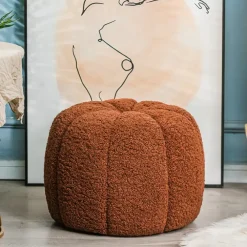 Poefen-Nordlys Poef met terracotta krullen en houten basis