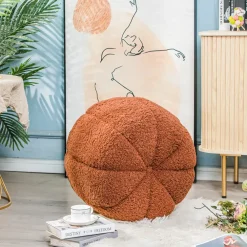 Poefen-Nordlys Poef met terracotta krullen en houten basis