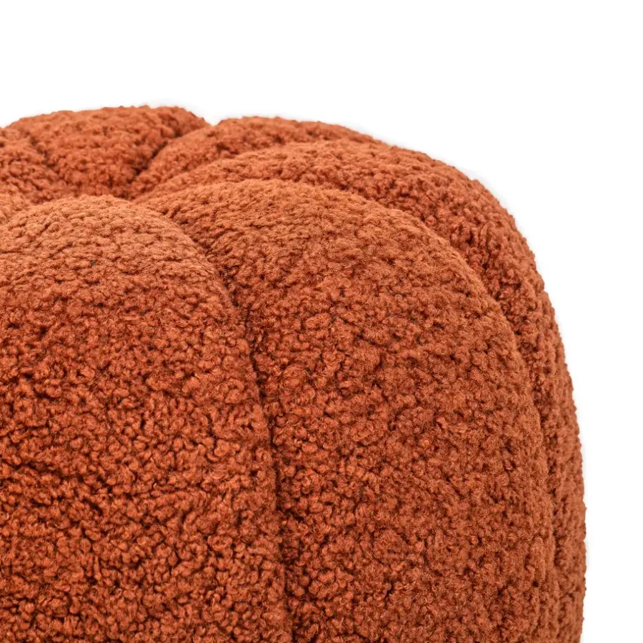 Poefen-Nordlys Poef met terracotta krullen en houten basis