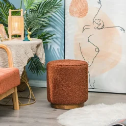 Nordlys Poef met terracotta krullen en houten basis