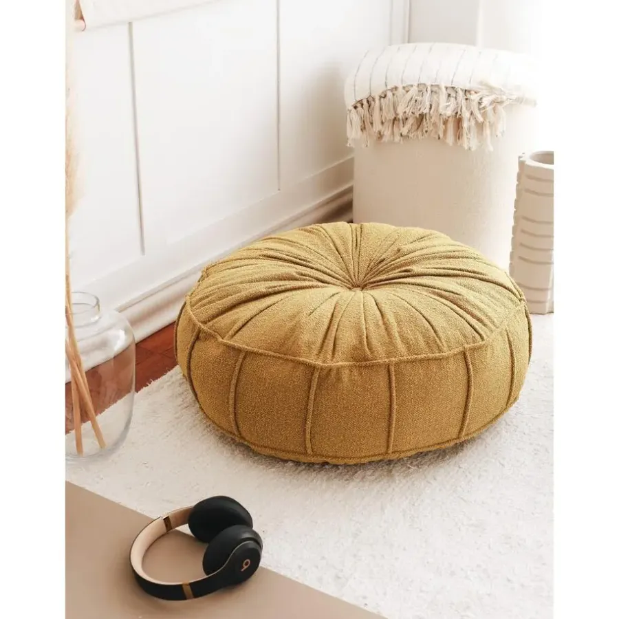 Arabic House Poef Rond - Teddy Geel - Zitkussen - 60x60x20cm - Vintage
