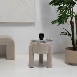 Poefen-Giga Meubel Poef Taupe Bouclé - 44x44x42cm - Yara
