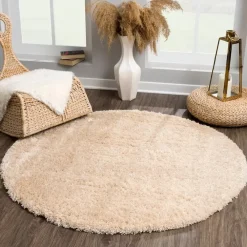 Muratap Porto Rond Soft Fluffy Vloerkleed Hoogpolig Effen Beige - 120 CM ROND