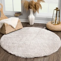 Hoogpolige Vloerkleden|Ronde Vloerkleden-Muratap Porto Rond Soft Fluffy Vloerkleed Hoogpolig Effen Licht Grijs - 150 CM ROND