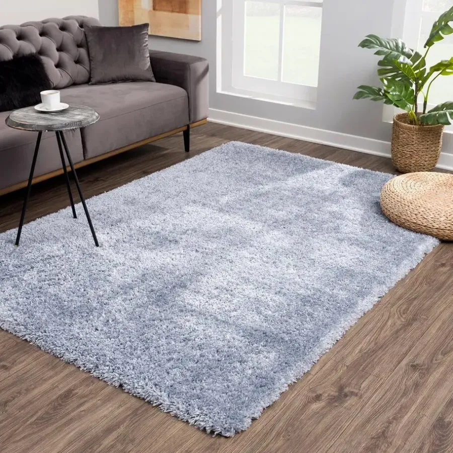 Vloerkleden|Hoogpolige Vloerkleden-Muratap Porto Soft Fluffy Vloerkleed Hoogpolig Effen Blauw - 140X200 CM