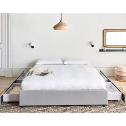 Twijfelaars-Beliani PRADES - Bed met opbergruimte - Lichtgrijs - 140 x 200 cm - Polyester