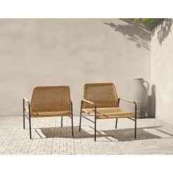 Beliani PRASIMO - Tuinstoel set van 2 - Naturel - PE Rotan