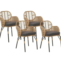 Tuinstoelen-Beliani PRATELLO - Tuinstoel set van 4 - Naturel - Rotan