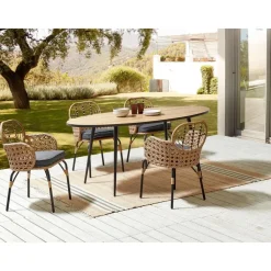 Tuinstoelen-Beliani PRATELLO - Tuinstoel set van 4 - Naturel - Rotan